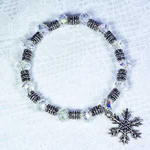 Cynthia Lynn "SNOW FLURRIES" Aurora Borealis Crystal and Tibet Silver Snowflake